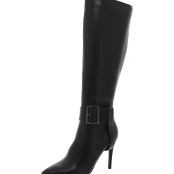 Aiyda Buckle Faux Leather Knee-High Boots