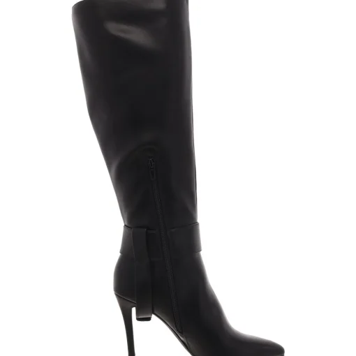 Aiyda Buckle Faux Leather Knee-High Boots