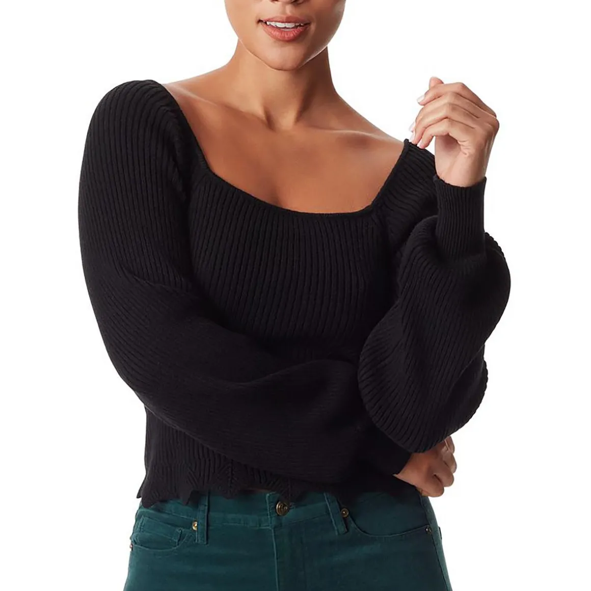 Alexi Ribbed Knit Square Neck Pullover Sweater