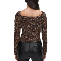 Animal Print Ruched Pullover Top