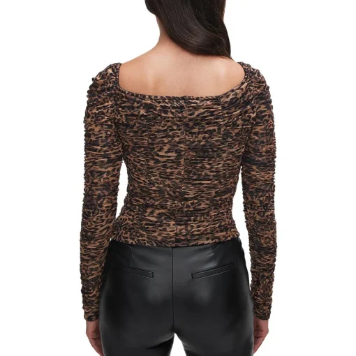 Animal Print Ruched Pullover Top
