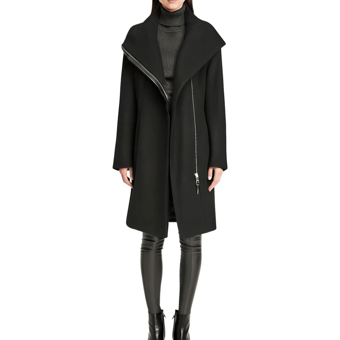 Asymmetric Midi Wool Coat