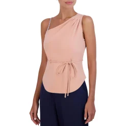 Asymmetric Pleated Tie Waist Blouse with Chain Strap