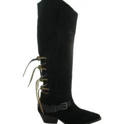 Back Lace Sway Low Belted Leather Knee-High Boots