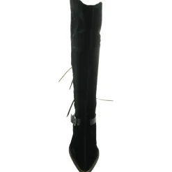 Back Lace Sway Low Belted Leather Knee-High Boots