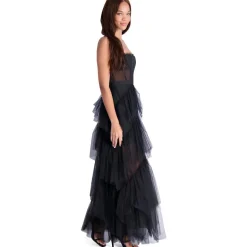 BCBG Max Azria Oly Tiered Ruffle Tulle Sleeveless Corset Evening Gown