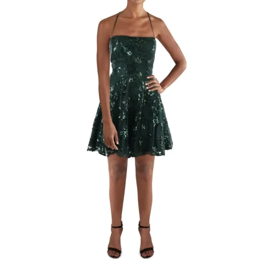 Bee Darlin Juniors Sequined Lace-Up Back Fit & Flare Dress