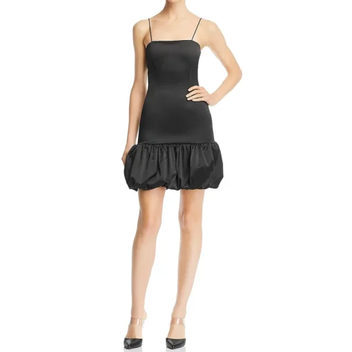 Bubble Hem Sleeveless Spaghetti Strap Mini Sheath Dress