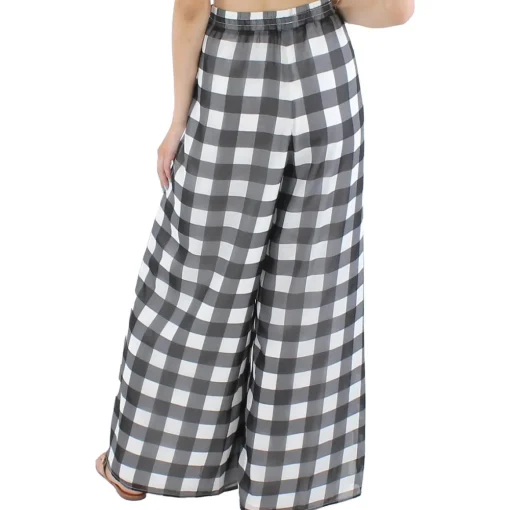 Chiffon Check Print Wide Leg Pants