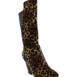 Chrome Velvet Curved Heel Mid-Calf Boots