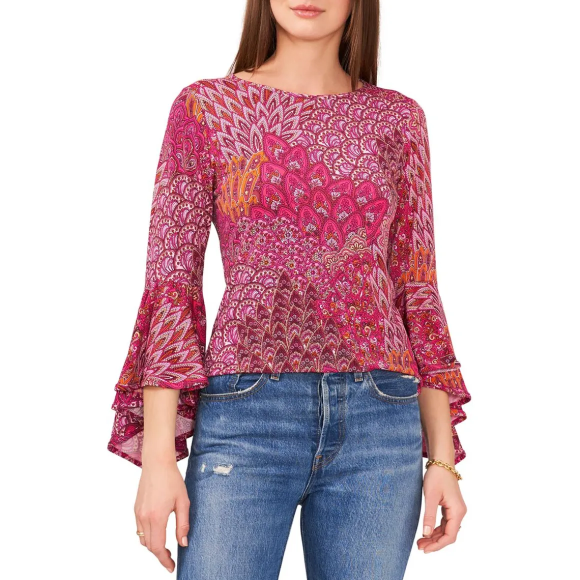 Contrast Trim Crewneck Blouse