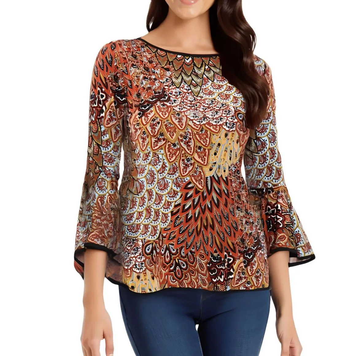 Contrast Trim Crewneck Blouse