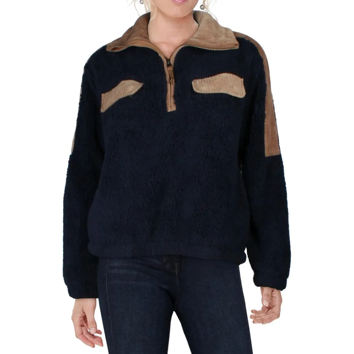 Cord Mix Popover Mixed Media Sherpa 3/4 Zip Pullover