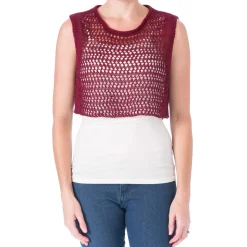 Cord Pointelle Linen Sleeveless Crop Top