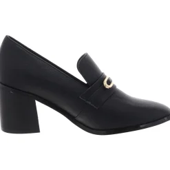 Embellished Faux Leather Loafer Heels