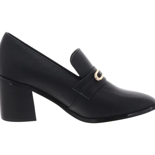Embellished Faux Leather Loafer Heels