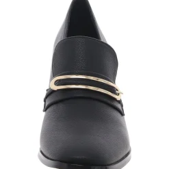 Embellished Faux Leather Loafer Heels