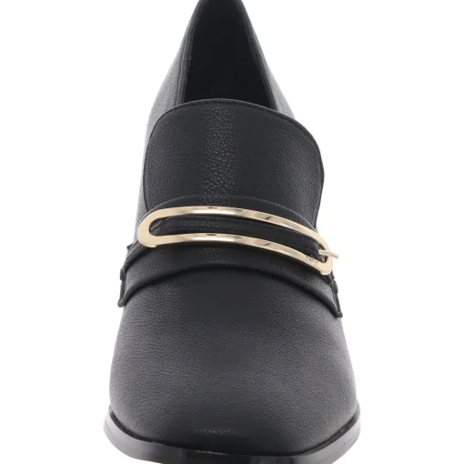 Embellished Faux Leather Loafer Heels