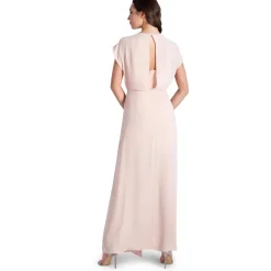 Evette Ruffled Chiffon V-Neck Gown with Front Slit