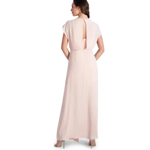 Evette Ruffled Chiffon V-Neck Gown with Front Slit