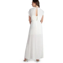 Evette Ruffled Chiffon V-Neck Gown with Front Slit