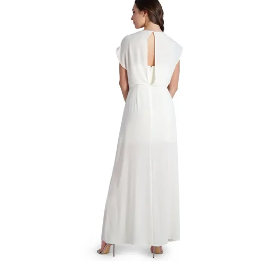 Evette Ruffled Chiffon V-Neck Gown with Front Slit