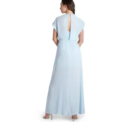 Evette Ruffled Chiffon V-Neck Gown with Front Slit