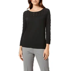 Eyelet Ribbed Trim Crewneck Sweater