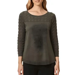 Eyelet Ribbed Trim Crewneck Sweater