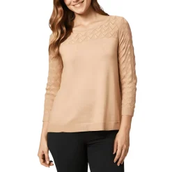 Eyelet Ribbed Trim Crewneck Sweater