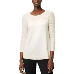 Eyelet Ribbed Trim Crewneck Sweater