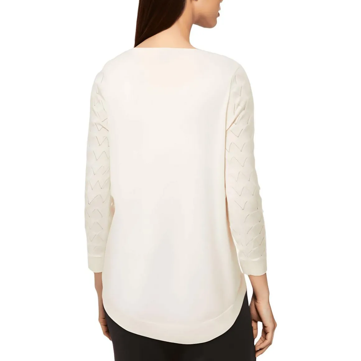 Eyelet Ribbed Trim Crewneck Sweater