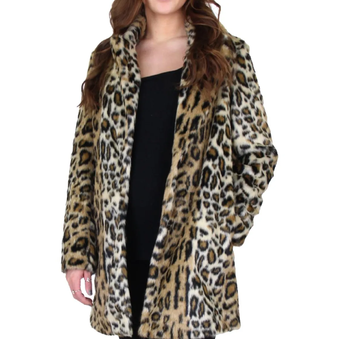 Faux Fur Notch Collar Mid-Length Oversized Coat