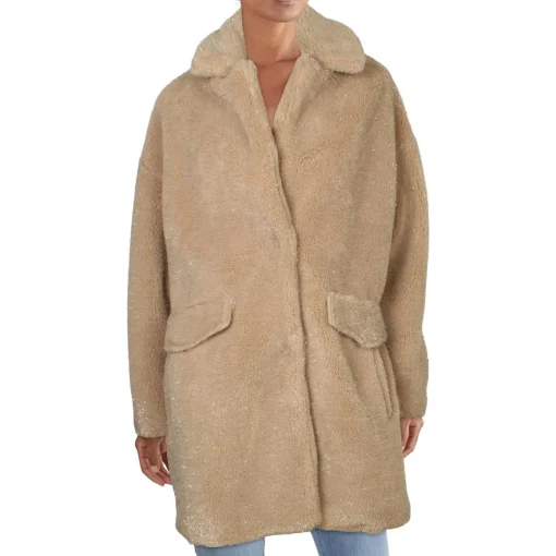 Faux Fur Speckled Mid-Length Teddy Coat with Notch Collar