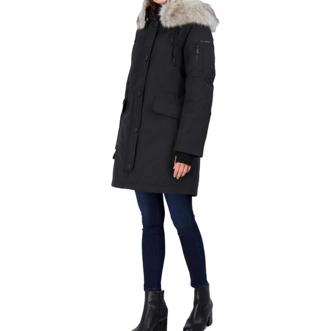 Faux Fur Trim Mid-Length Winter Parka Coat