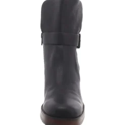 Faux Leather Block Heel Ankle Boots