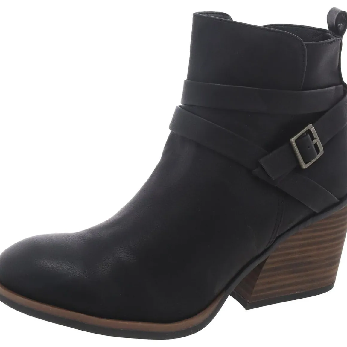 Faux Leather Block Heel Ankle Boots