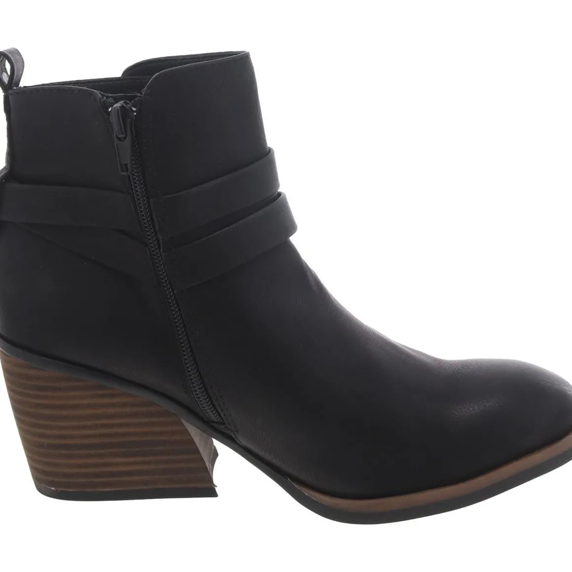 Faux Leather Block Heel Ankle Boots