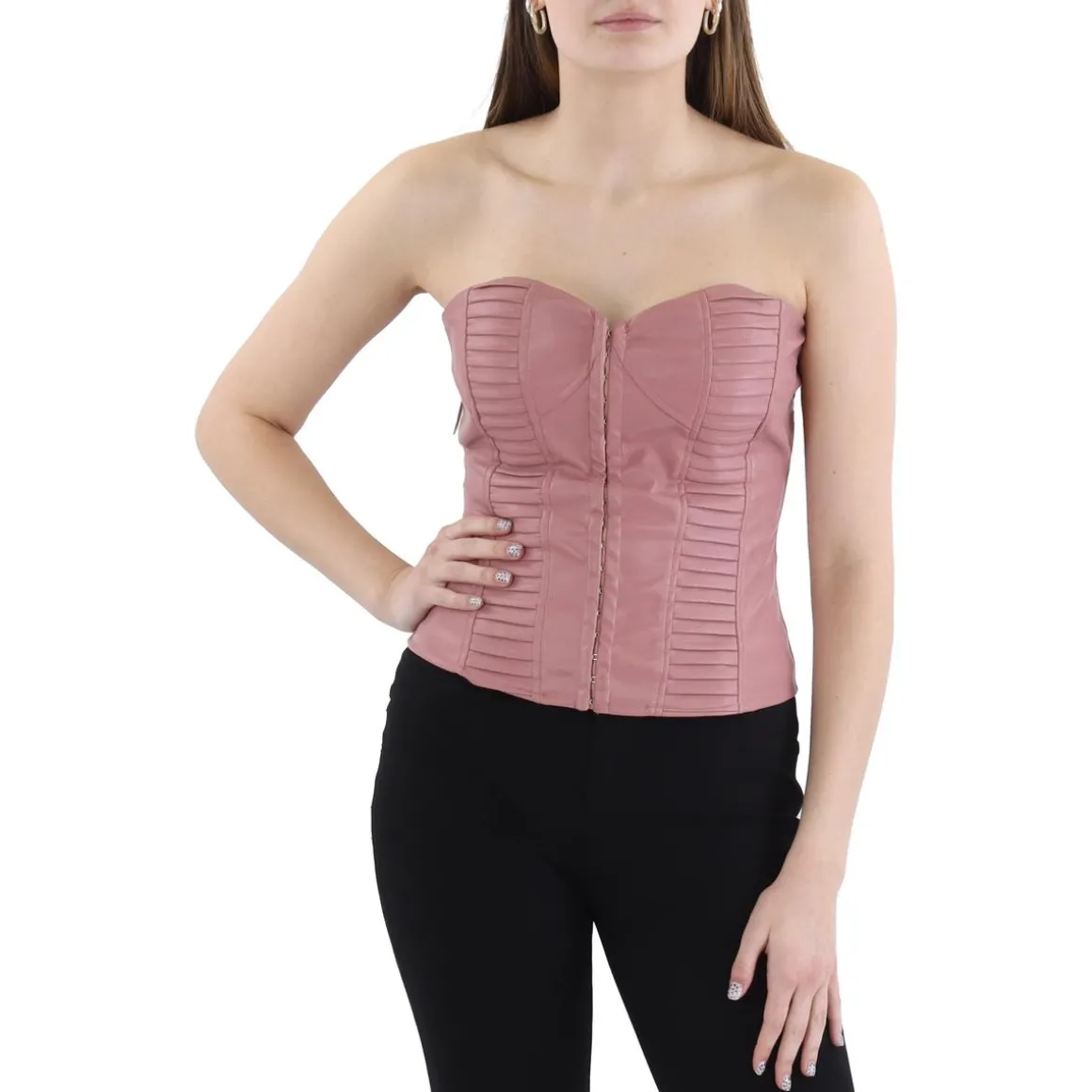 Faux Leather Hook and eye Pullover Top