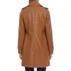 Faux Leather Open Front Trench Coat