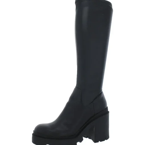 Faux Leather Zipper Knee-High Boots