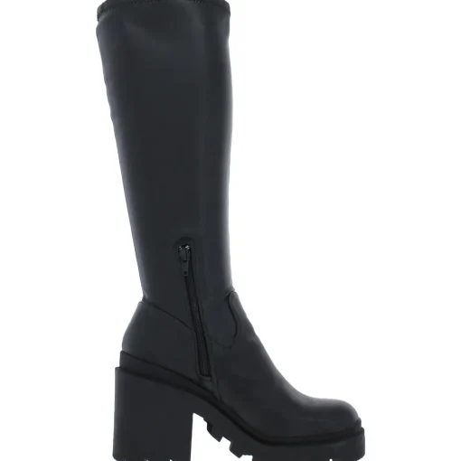 Faux Leather Zipper Knee-High Boots