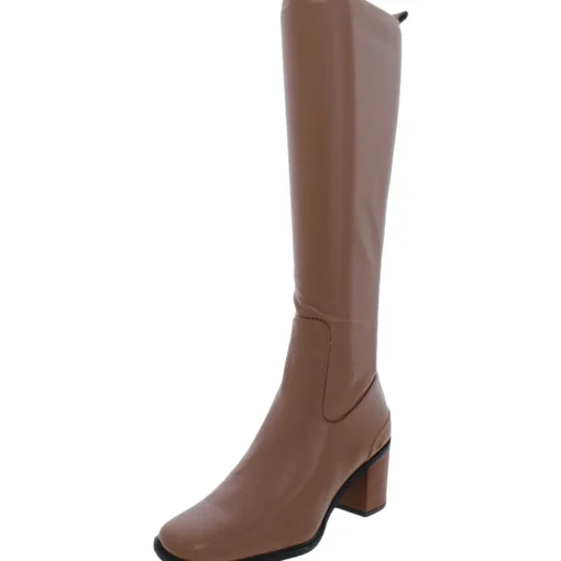 Figaro Leather Square Toe Knee-High Boots