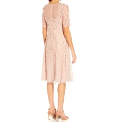 Floral Applique Short Sleeve Mesh Cocktail Dress