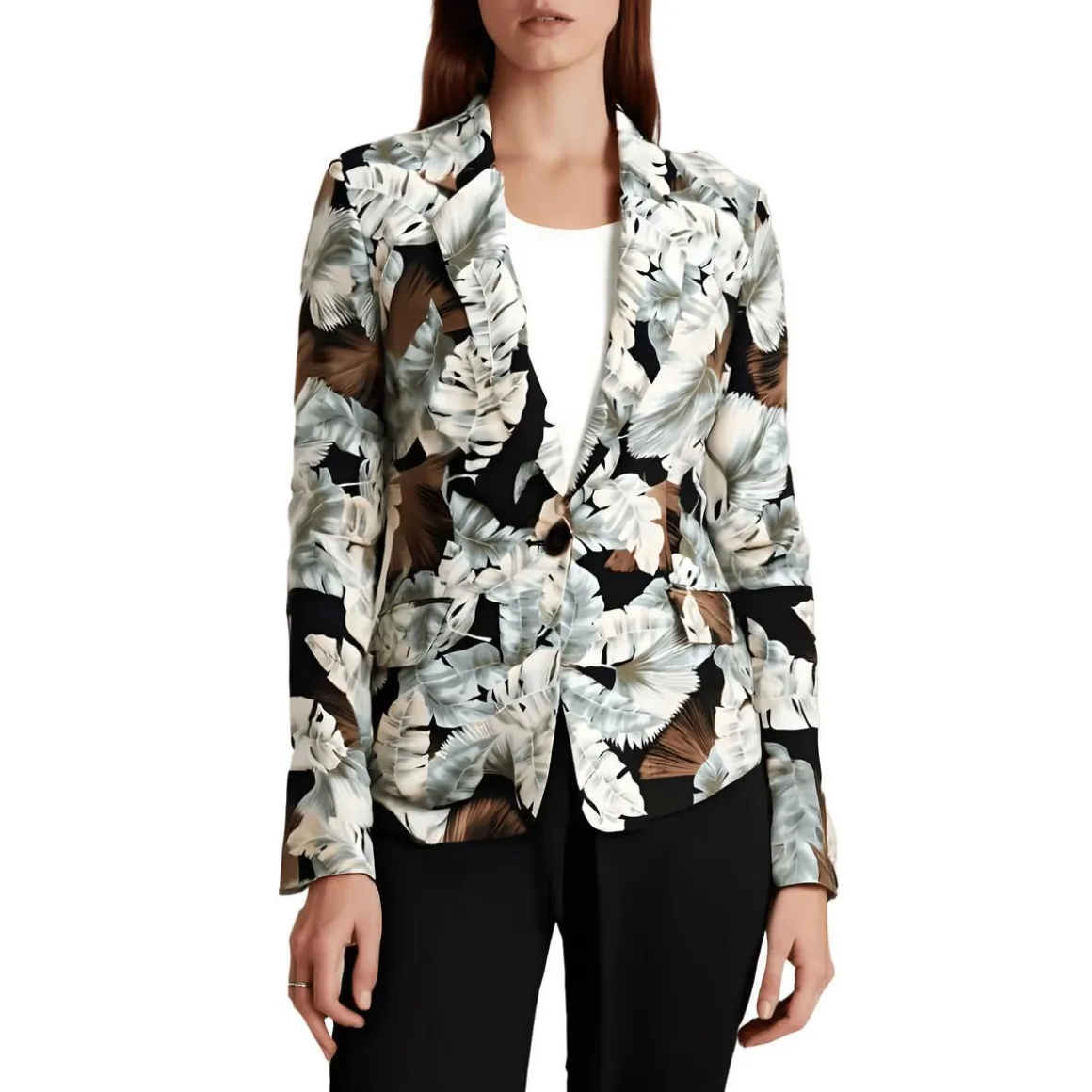 Floral Print One-Button Blazer