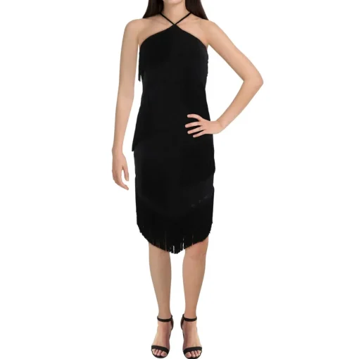 Fringe Chiffon Halter Dress