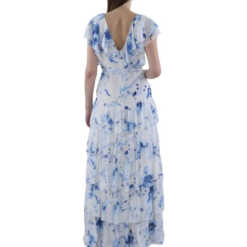 Full Length Floral Print Evening Dress