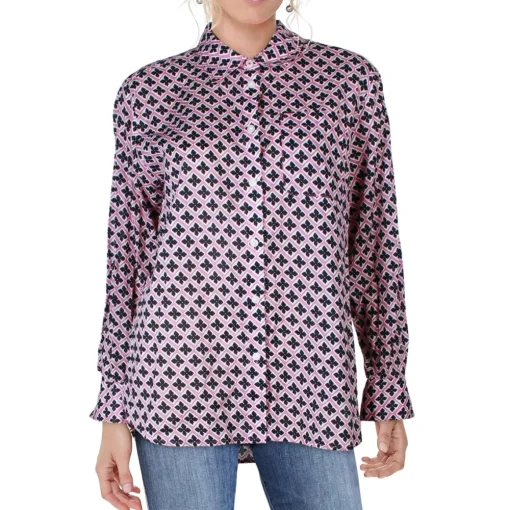 Geometric Long Sleeve Button-Down Top