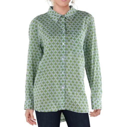 Geometric Long Sleeve Button-Down Top