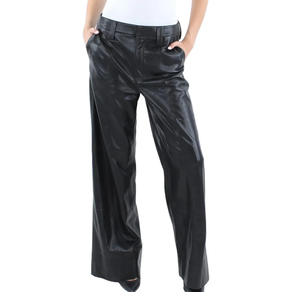 High Rise Faux Leather Wide Leg Pants